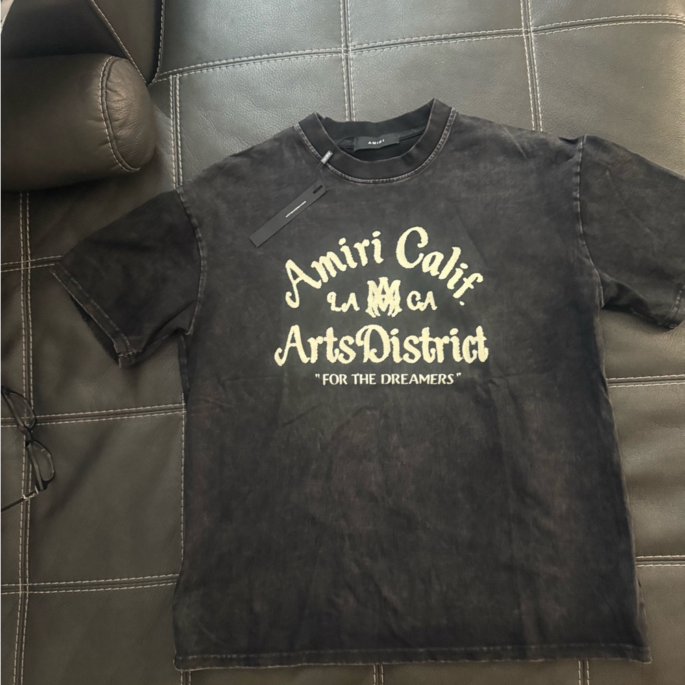 AMIRI Washed Black Tee with Cream Print
